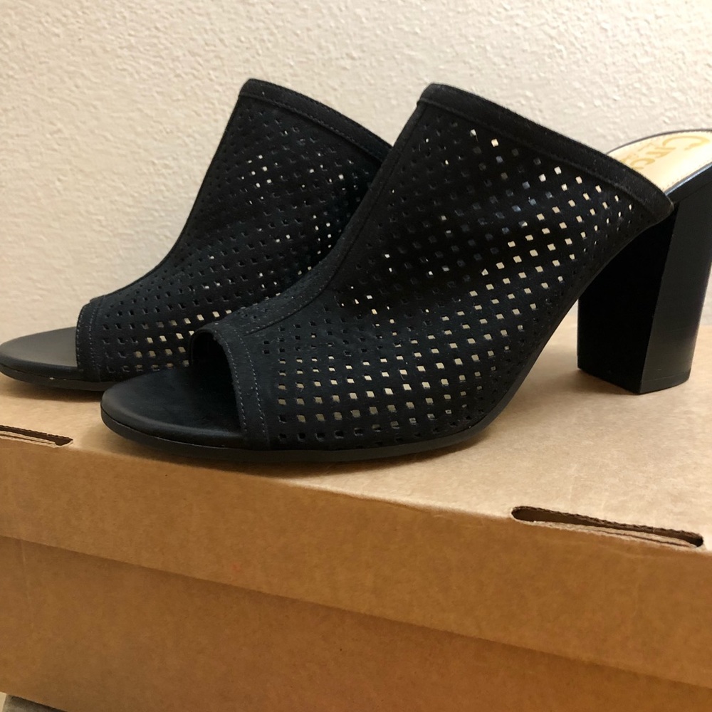 Black Mesh Peep Toe Mid Heels